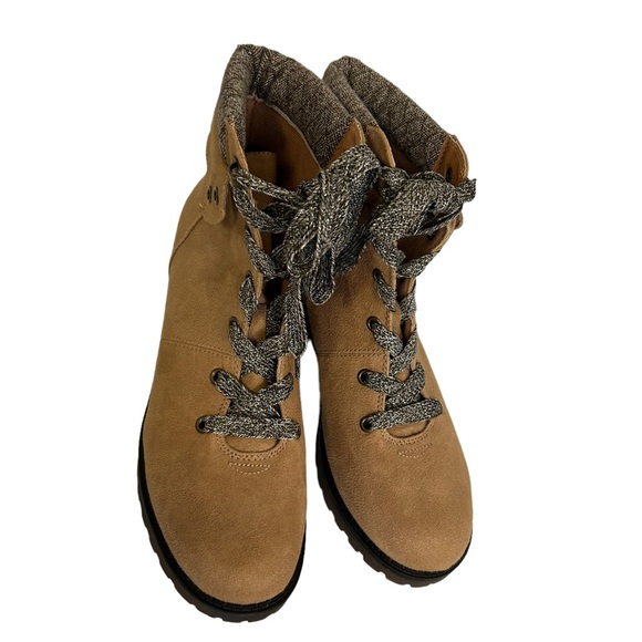 Jelly POP Tania Hiking Boots Tan Vegan Suede Lace Up Low Heel Size 10 New - Picture 4 of 11